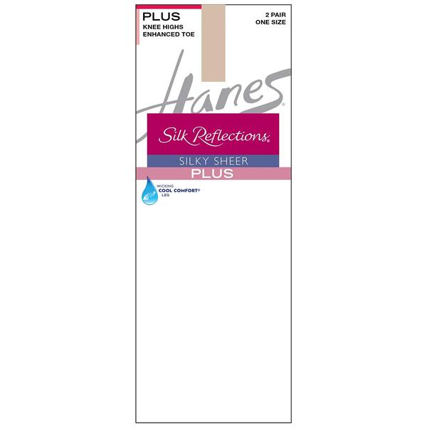 Womens Hanes(R) Silk Reflections 2pk. Plus Knee High Hosiery