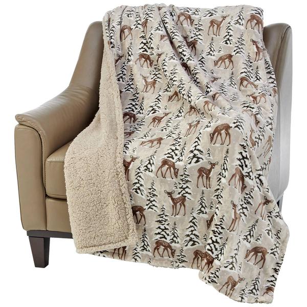 Mountain Ridge(R) Winter Deer Plush Reversible Sherpa Throw alternate view