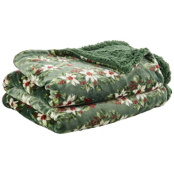 Mountain Ridge Cascading Poinsettia Sherpa Throw