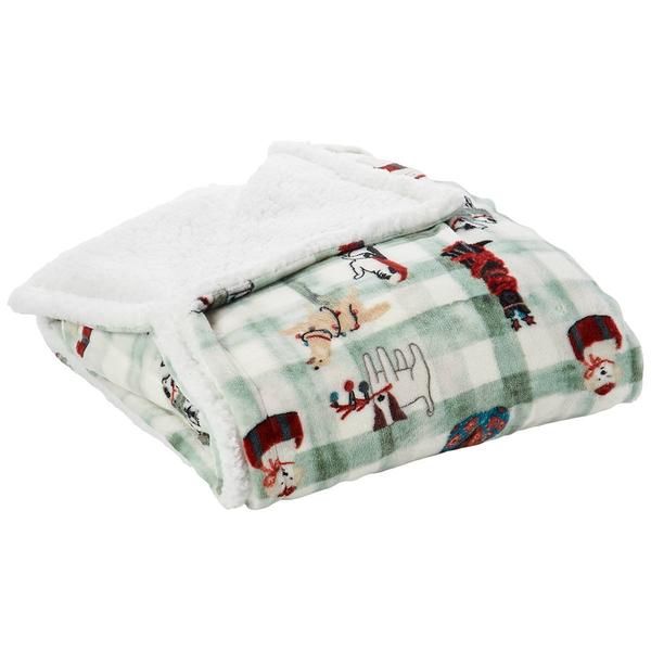 Mountain Ridge Gingham Pups Sherpa Throw alternate view
