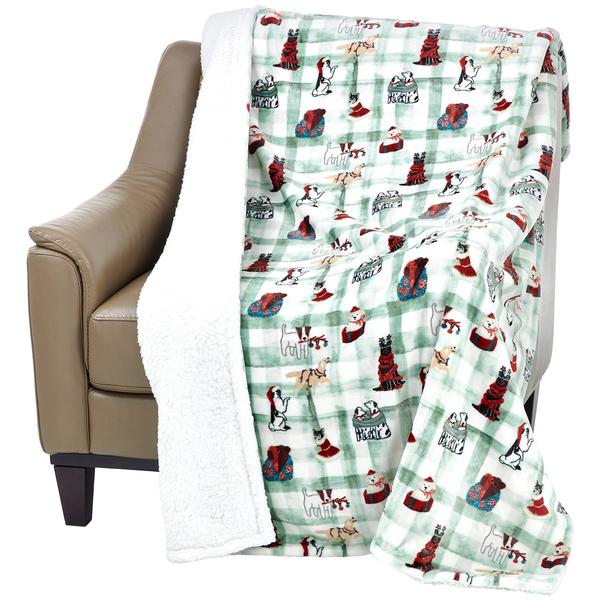 Mountain Ridge Gingham Pups Sherpa Throw alternate view