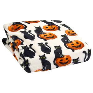Ashley Cooper(tm) Jack-O-Lanterns and Black Cat Plush Throw
