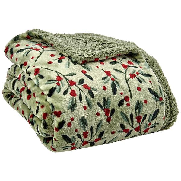 Mountain Ridge(R) Reversible Mistletoe Sherpa Throw