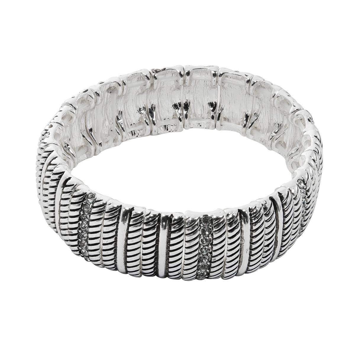 Design Collection Polished & Rope Textured Links Stretch Bracelet