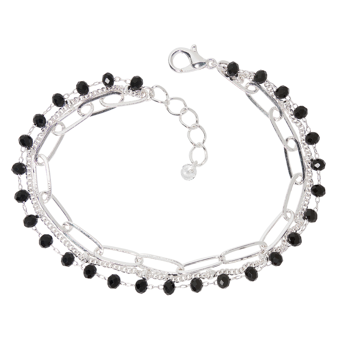 Design Collection 3 Row Black Faceted Bead & Chain Bracelet