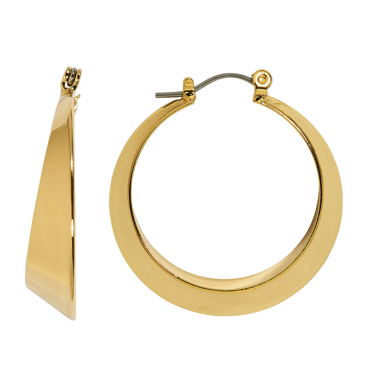 Design Collection Gold Plated Polished Flat Gypsy Hoop Earrings