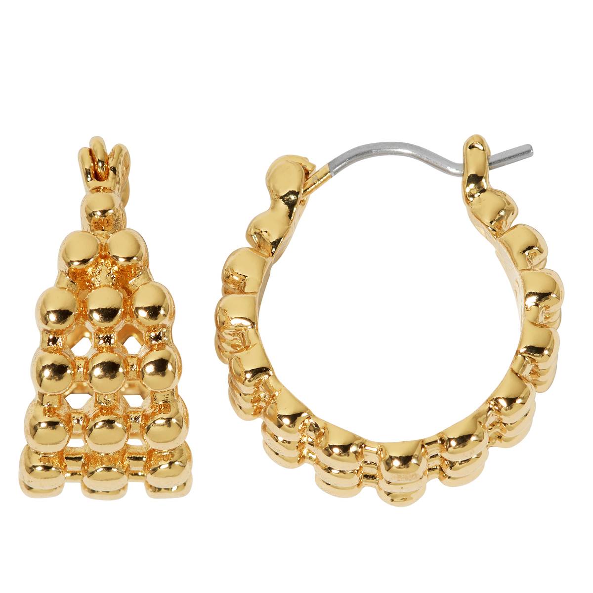 Design Collection Polished 3-Row Beaded Hoop Earrings