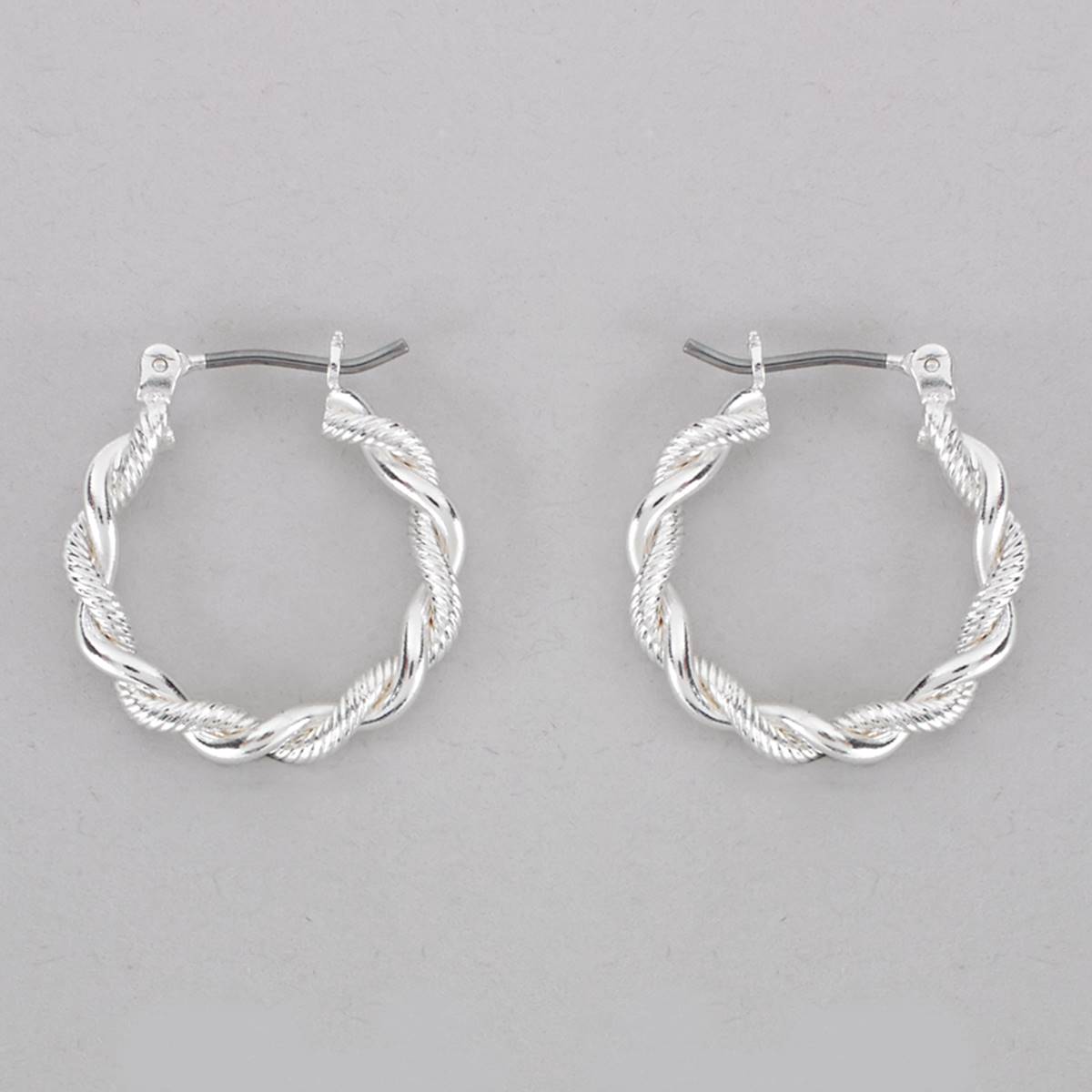 Design Collection Silver-Tone Smooth/Rope Texture Earrings