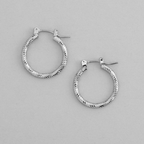 Design Collection Click-It Silver Diamond Textured Hoops