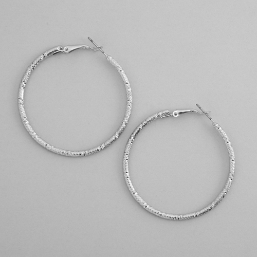 Design Collection Silver Round Diamond Cut Hoop Earrings