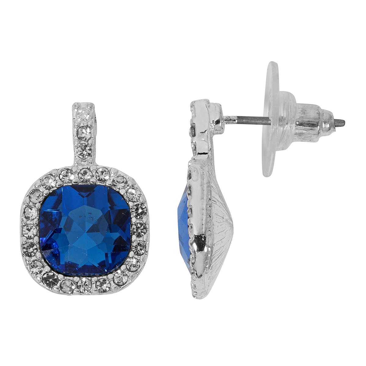 Design Collection Silver & Blue Center Square Stud  Earrings