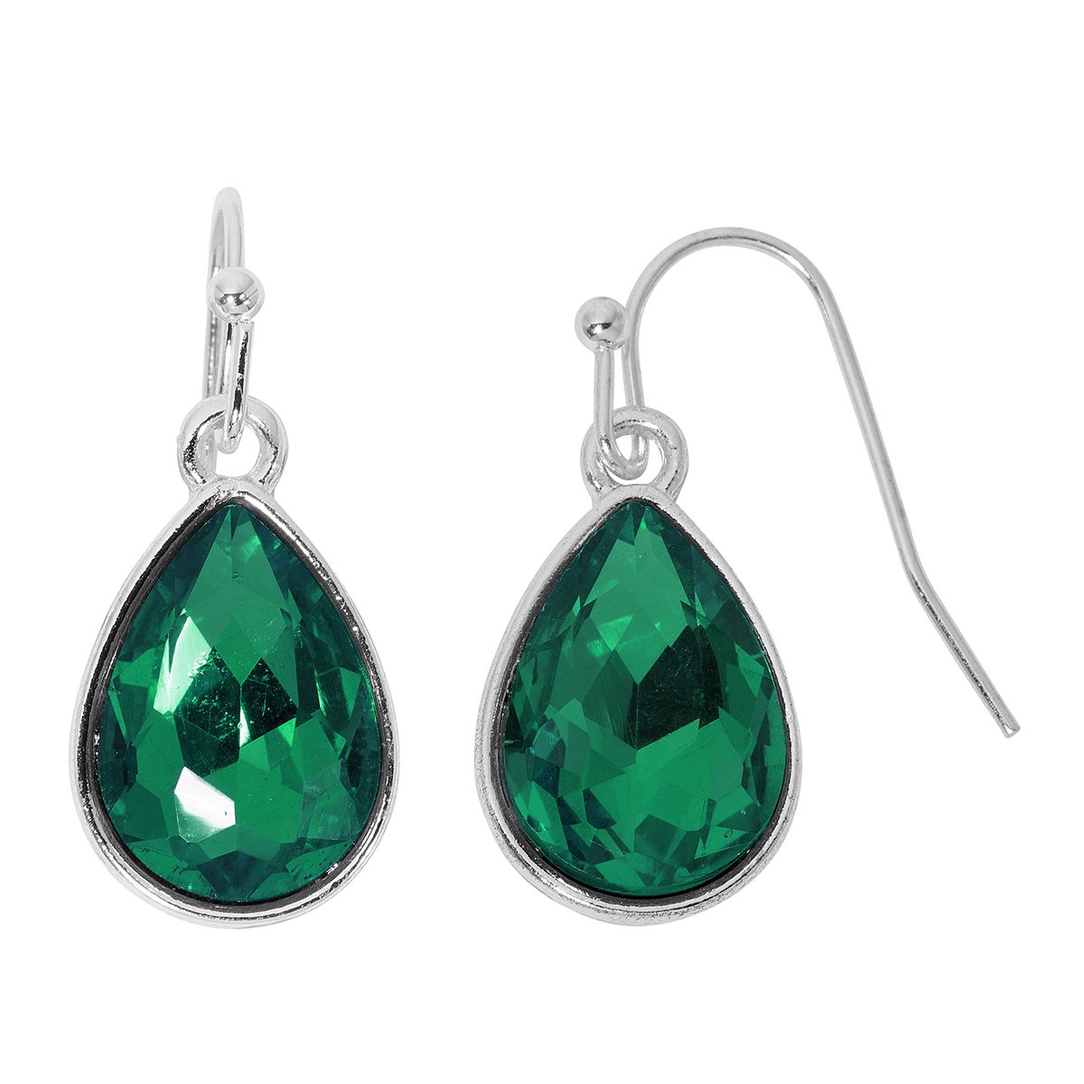 Design Collection Silver & Green Center Teardrop Earrings