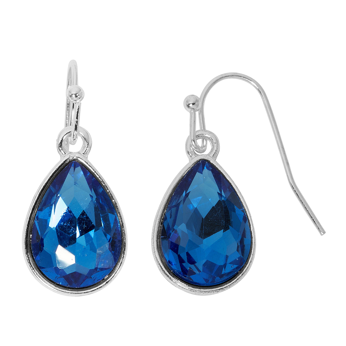 Design Collection Silver & Blue Center Teardrop Earrings