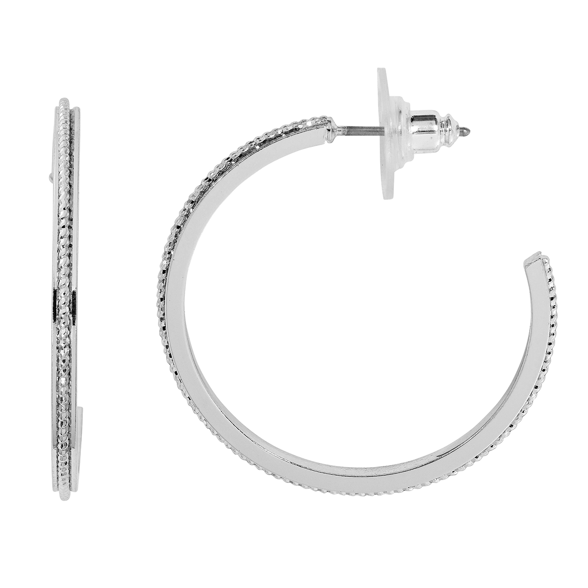 Design Collection 31mm Beaded Diamond Cut Textured Hoop Earrings