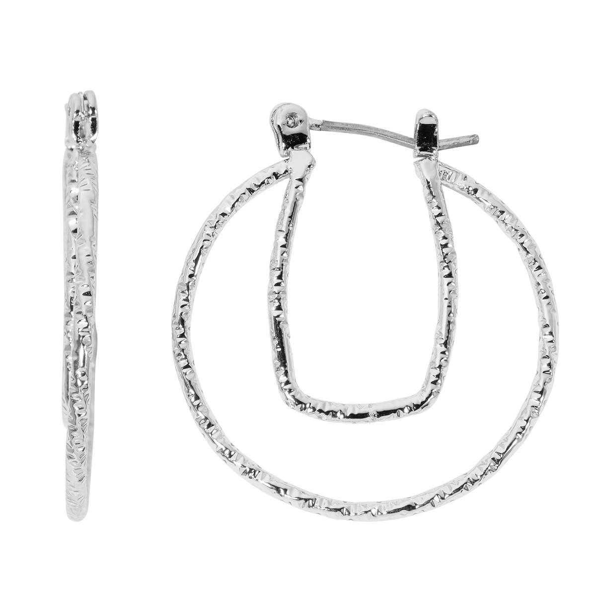 Design Collection Silver-Tone Diamond Cut Double Hoop Earrings