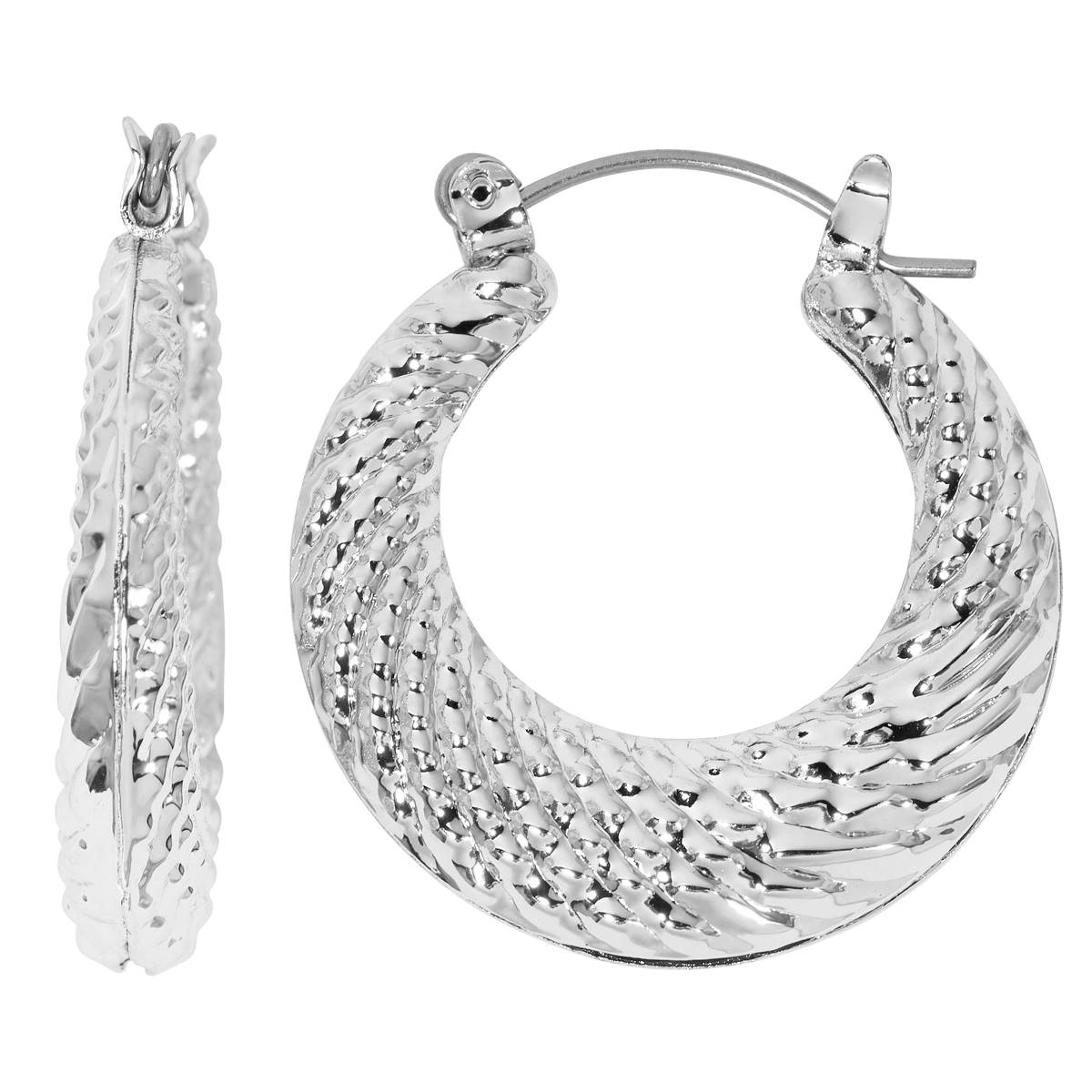 Design Collection Silver-Tone Textured Puffed Hoop Earrings