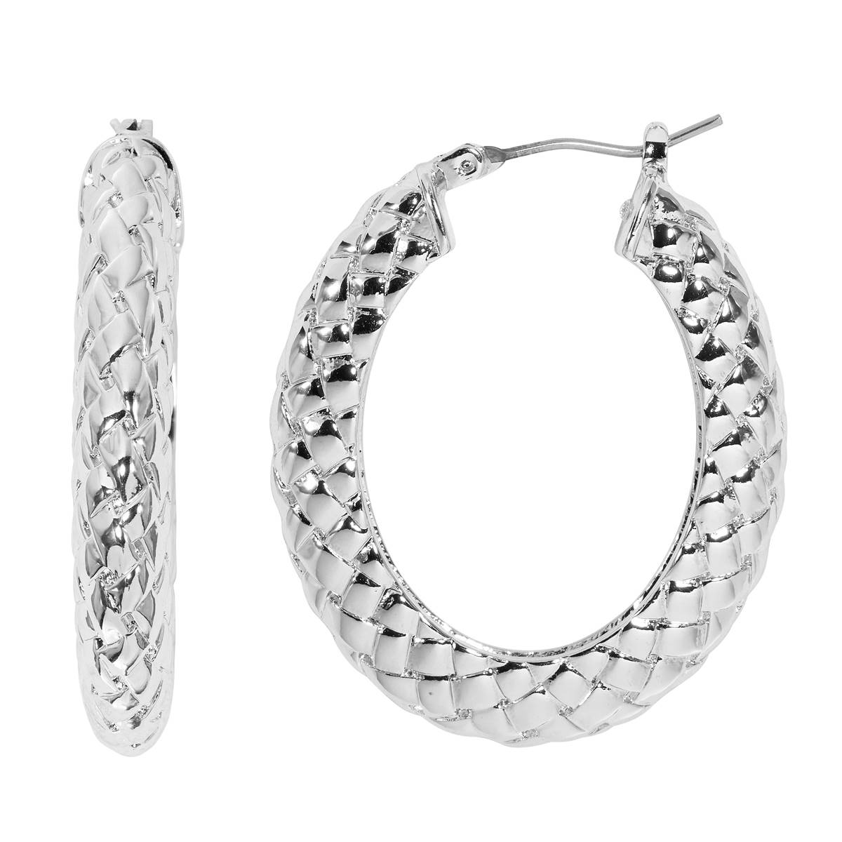 Design Collection Basket Weave Oval Shaped Hoop Earrings