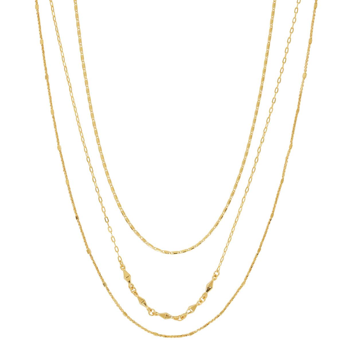 Design Collection Gold-Tone Mixed Chain Three Row Necklace