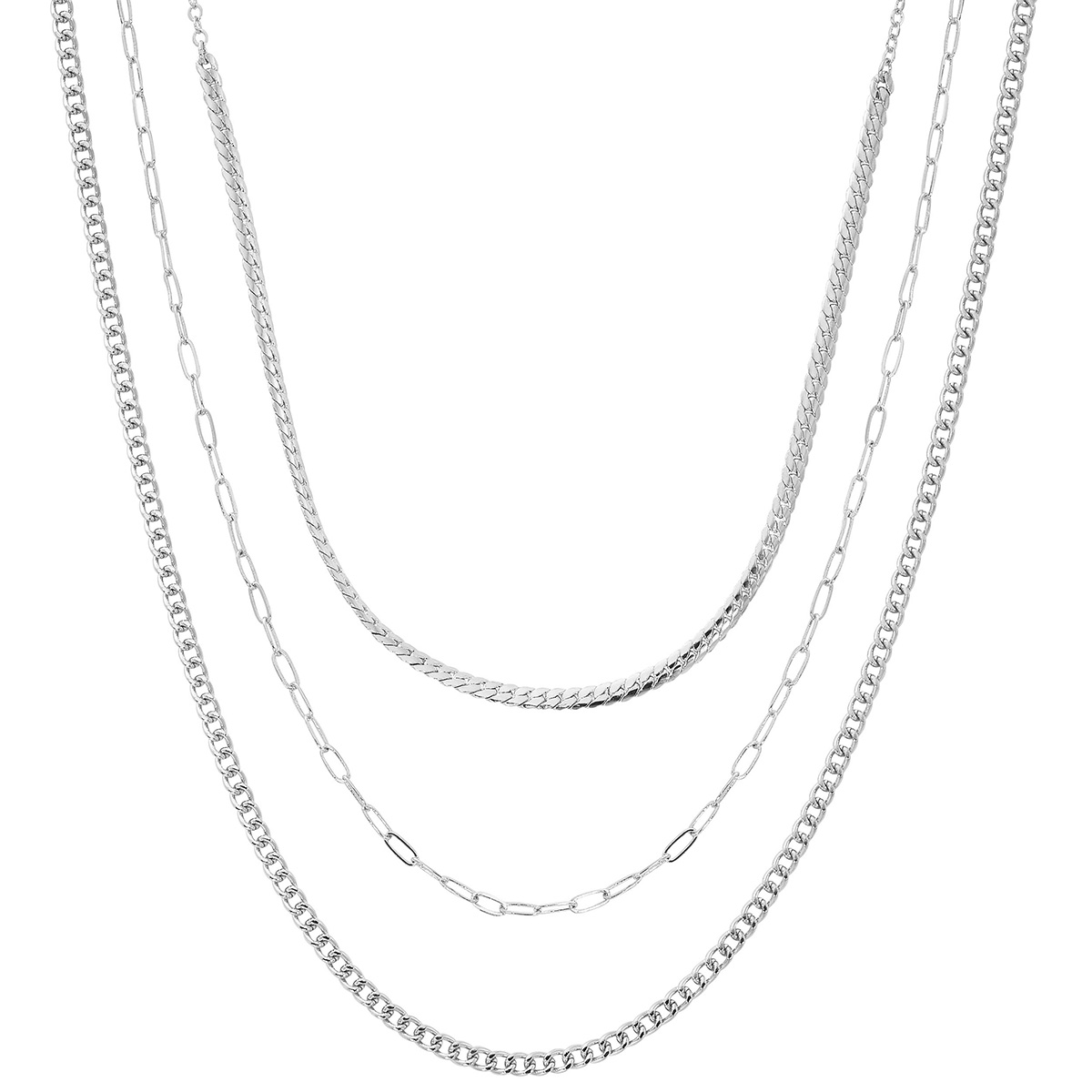 Design Collection Silver-Tone 3 Row Mixed Chain Necklace