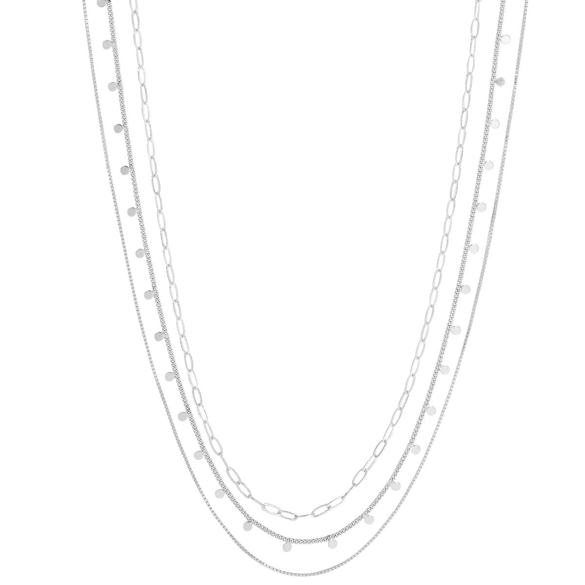 Design Collection Silver-Tone 3-Row Shaky Disc Necklace