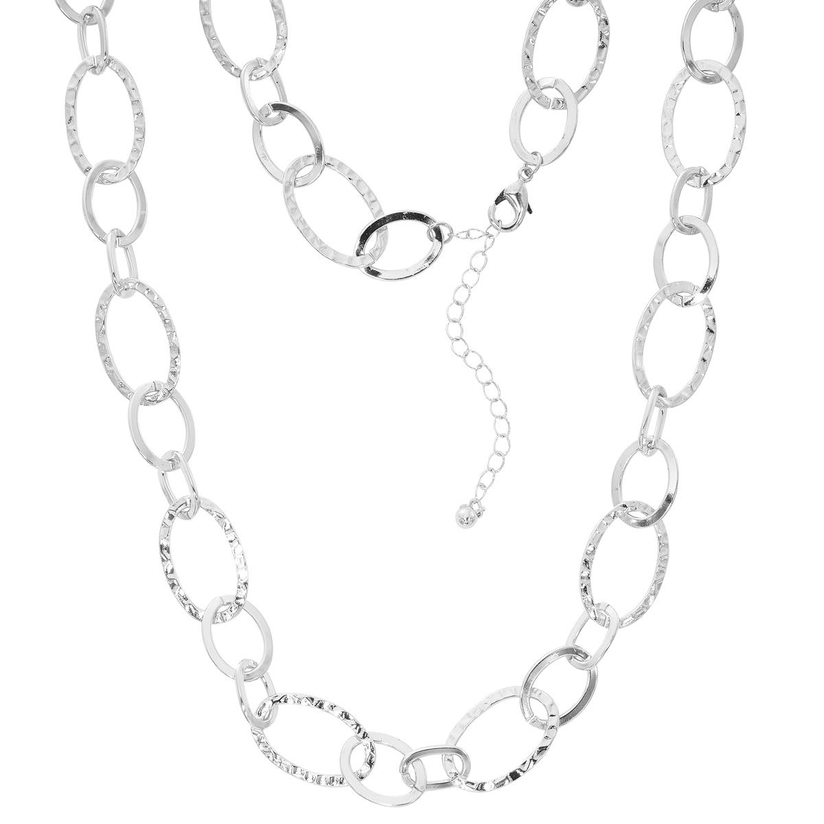 Design Collection Silver-Tone Hammered Oval Links Chain Necklace