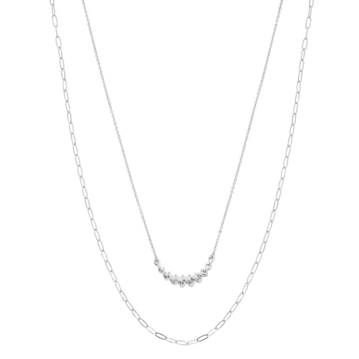 Design Collection Silver-Tone 2-Row Twist Necklace