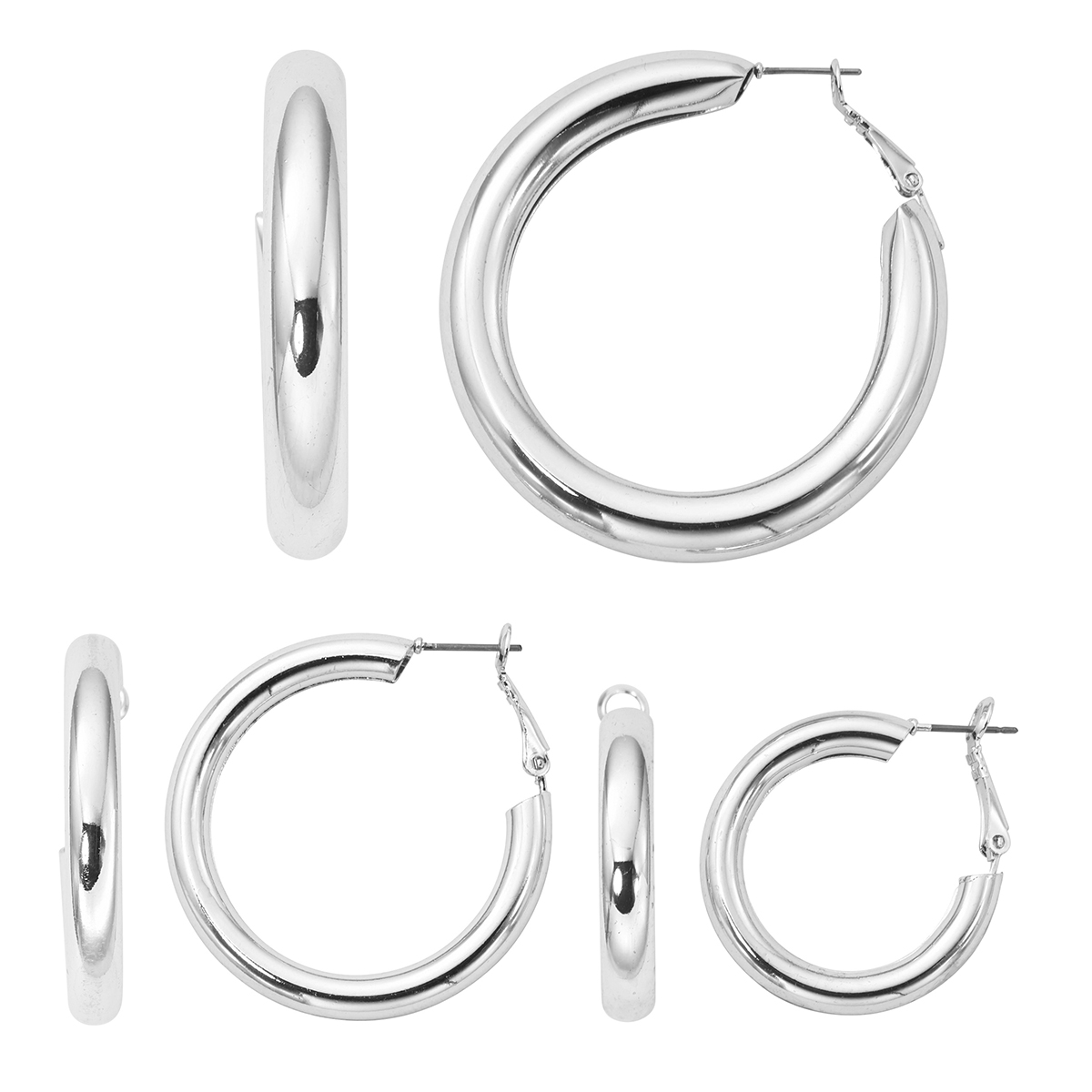 Design Collection 3pr. Silver-Tone Clutchless Hoop Earrings Set