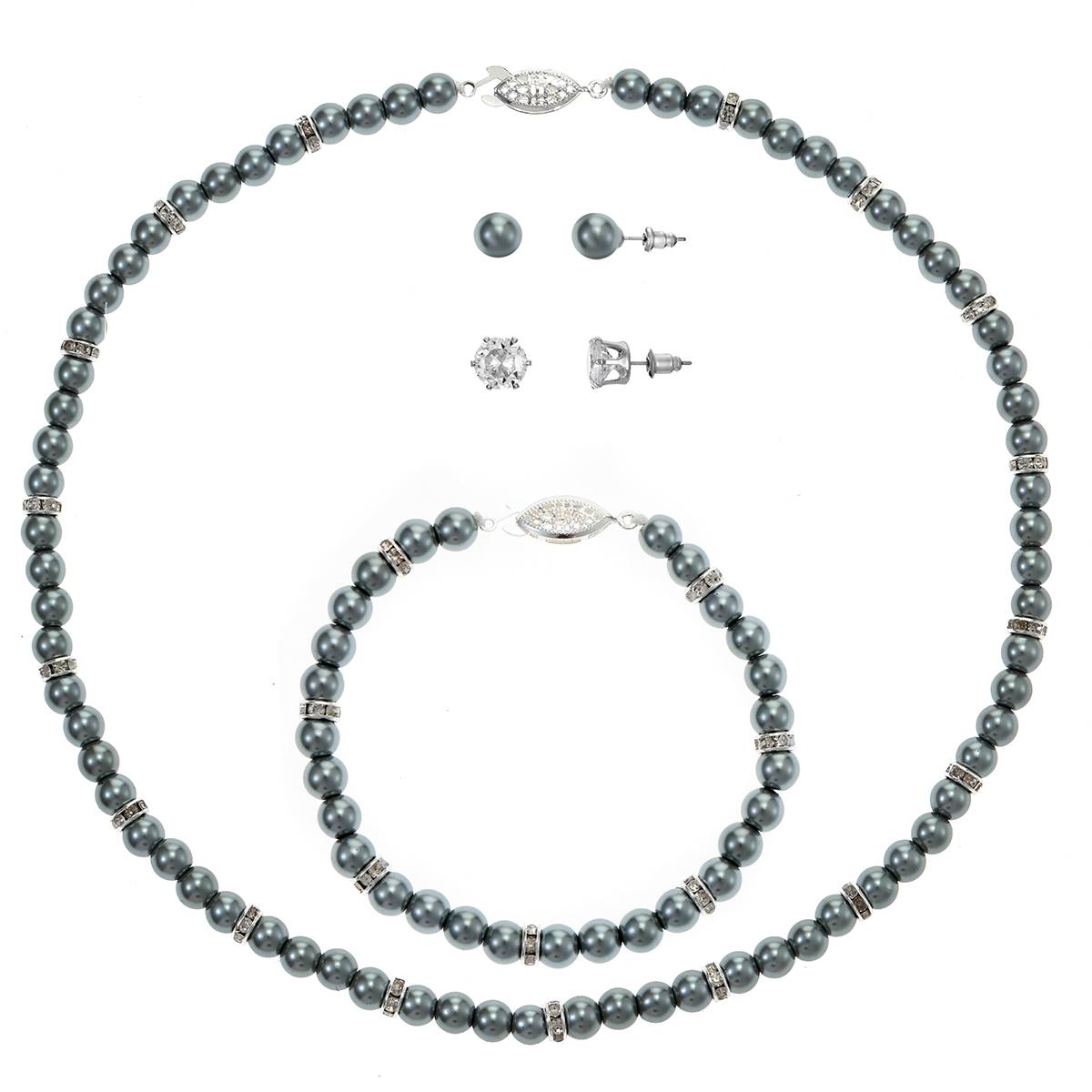 Design Collection Grey Pearl Necklace/Bracelet & Earring Set