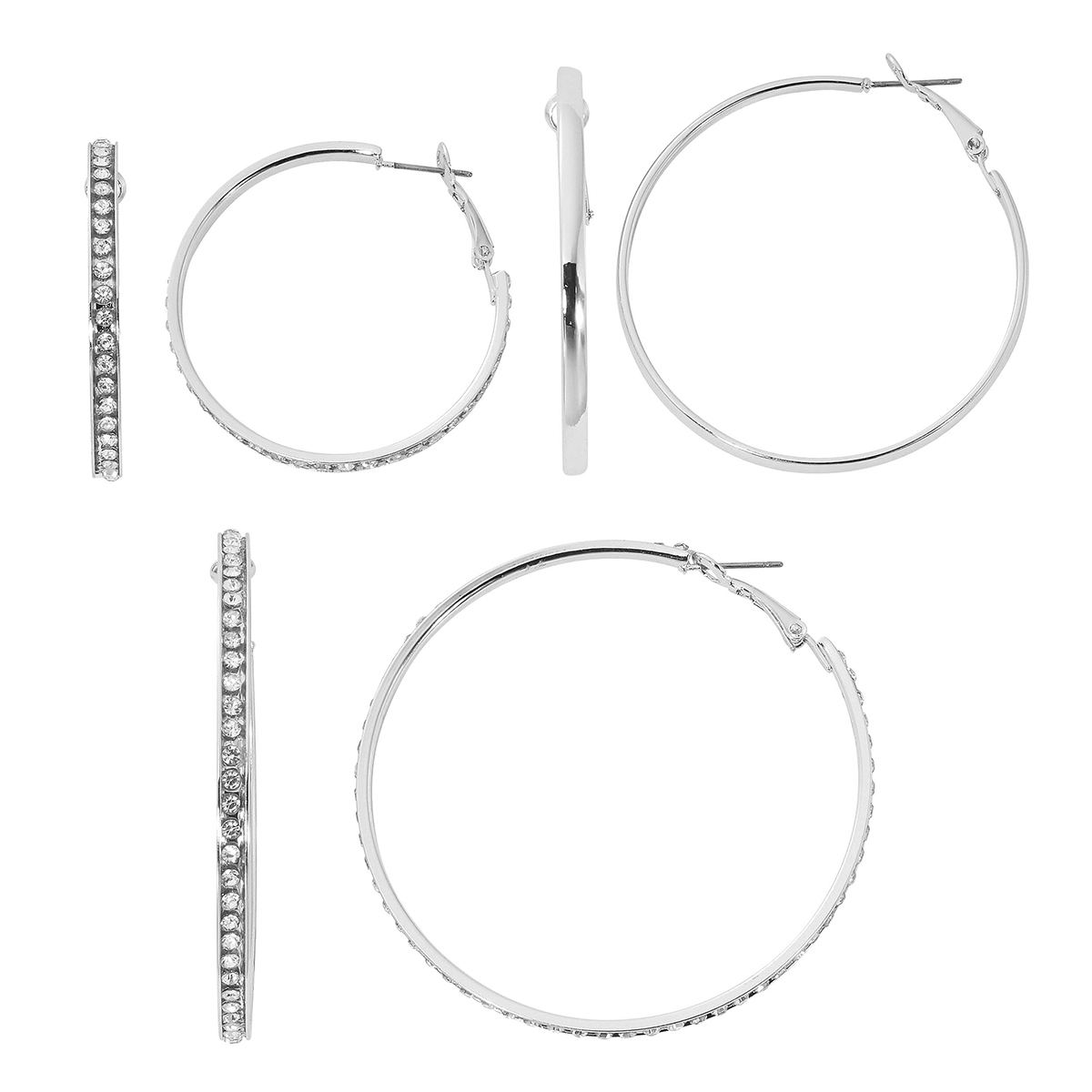 Design Collection Silver-Tone Crystal Graduated Hoop Earrings Set