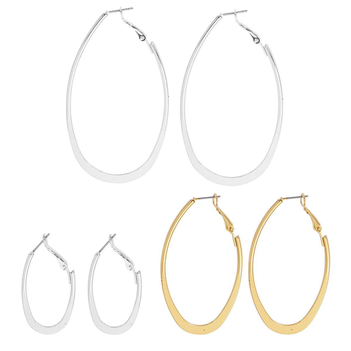 Design Collection Clutchless Flattened Oblong Hoop Earrings Set