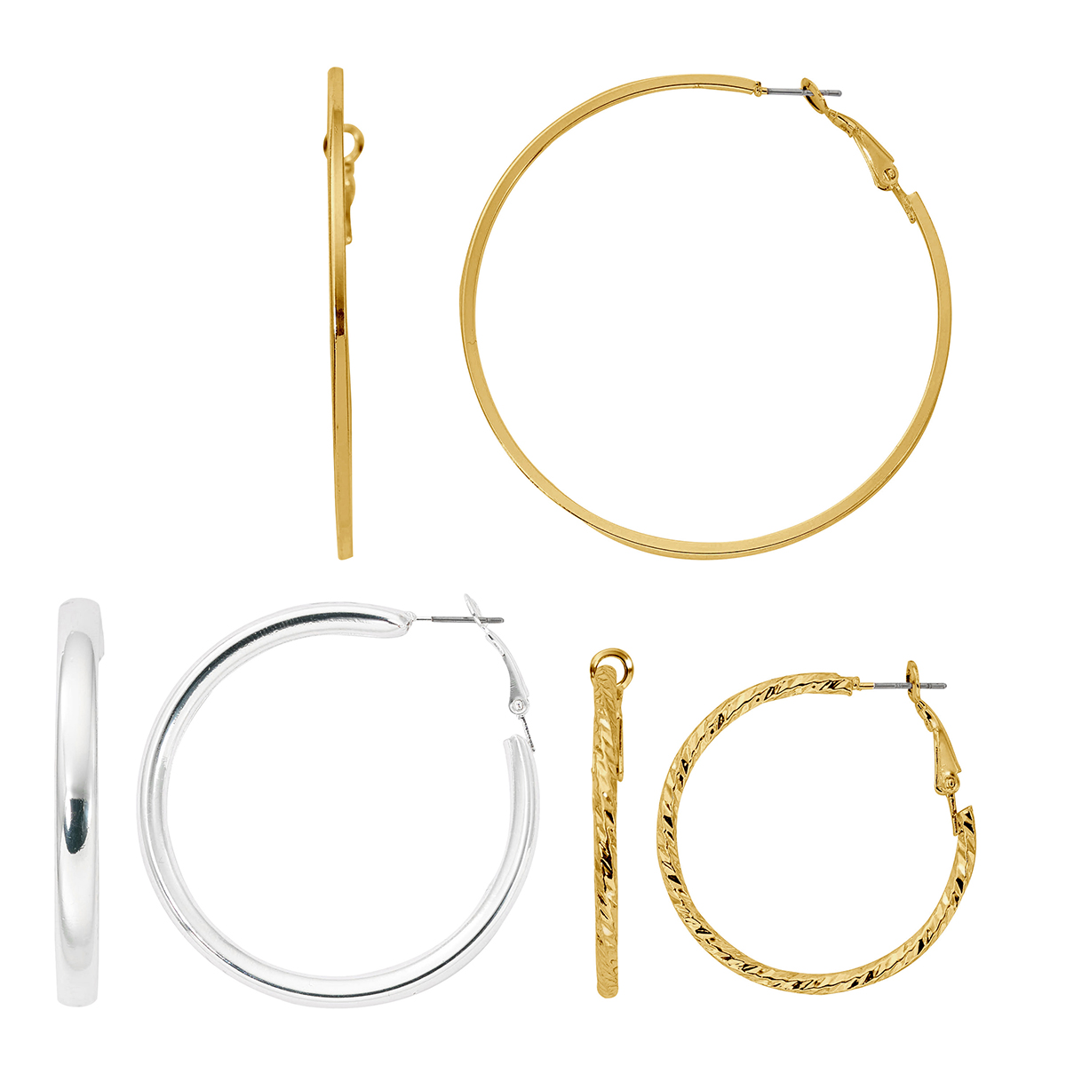 Design Collection Two-Tone Textured Clutchless Hoop Earrings