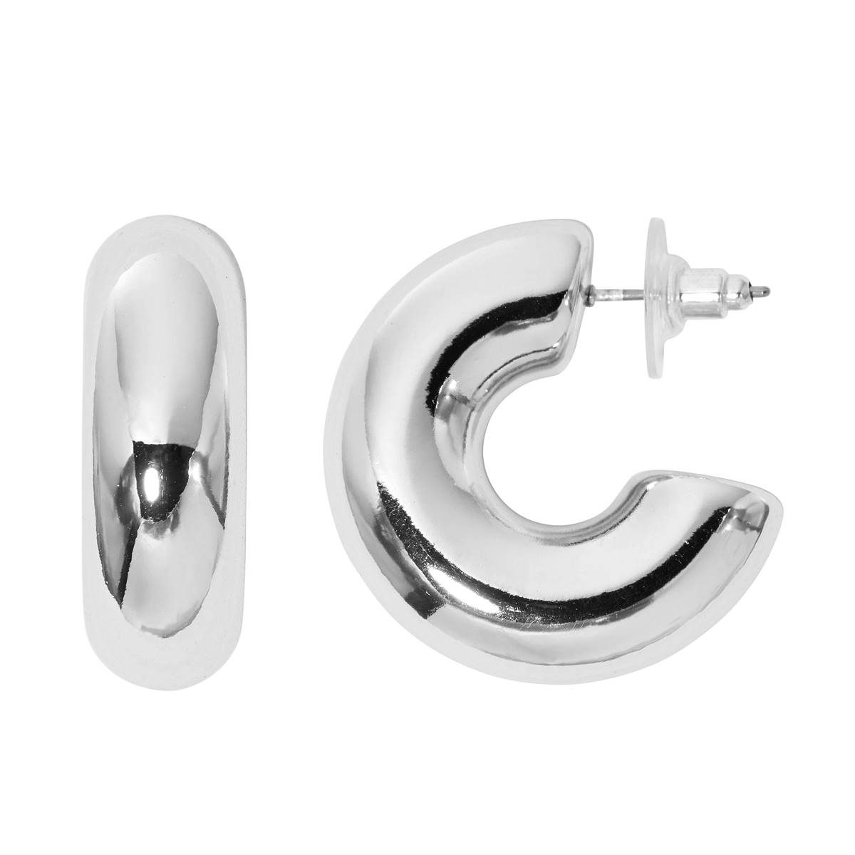 Design Collection Silver-Tone Polished & Tubular Hoop Earrings