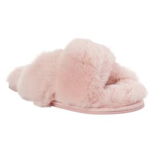 Womens Jessica Simpson Solid High Plush Cross Slide Slippers alternate view