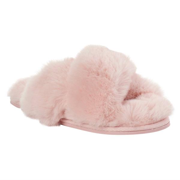 Womens Jessica Simpson Solid High Plush Cross Slide Slippers alternate view