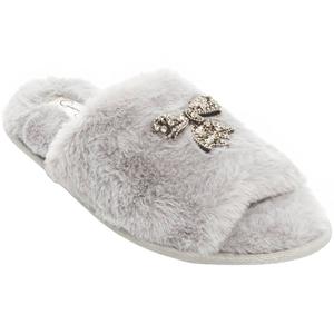 Womens Jessica Simpson Embellished Bow Plush Slide Slippers alternate view