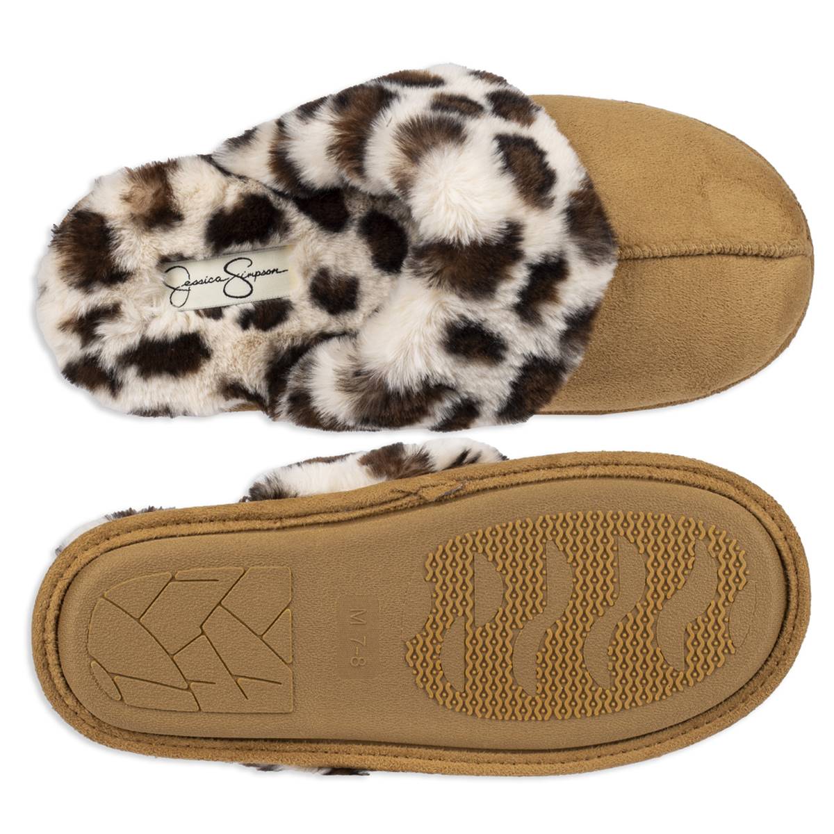 Womens Jessica Simpson Mircosuede Scuff Leopard Collar Slippers