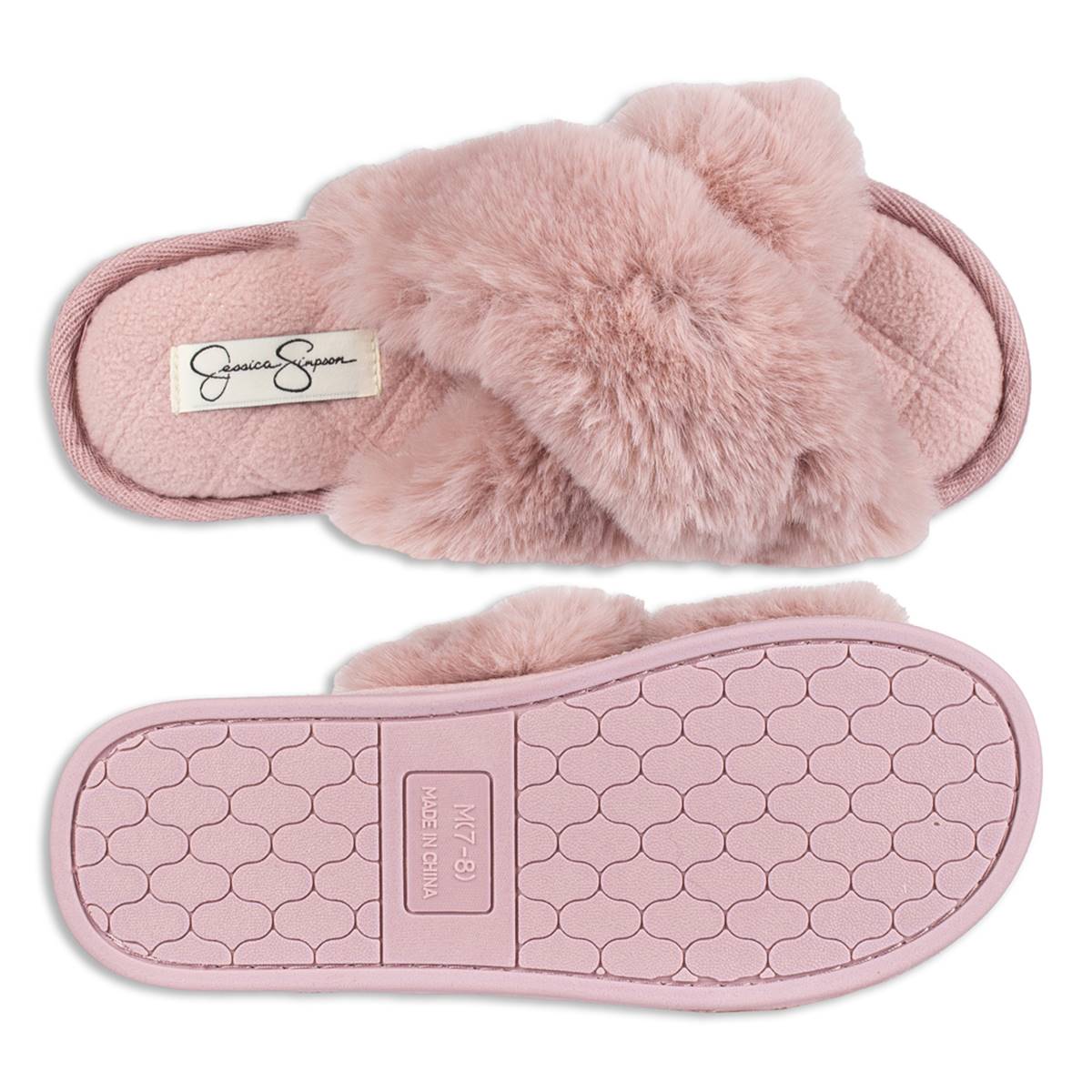 Womens Jessica Simpson High Plush Cross Slippers