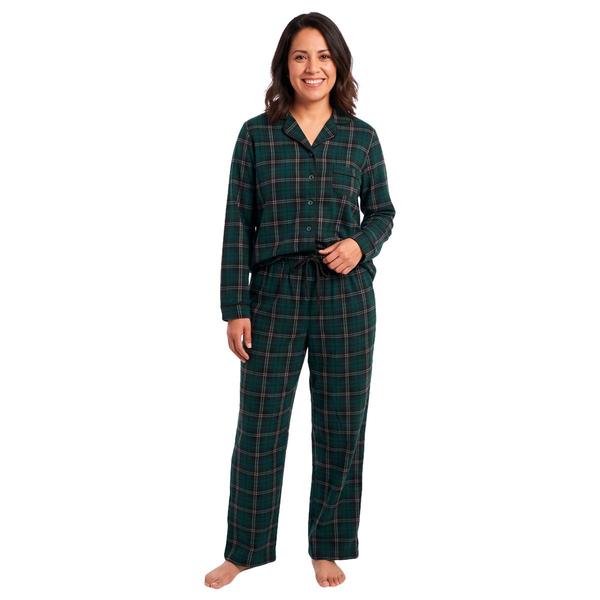 Womens Rene Rofe(R) Long Sleeve Plaid Notch Collar Pajama Set