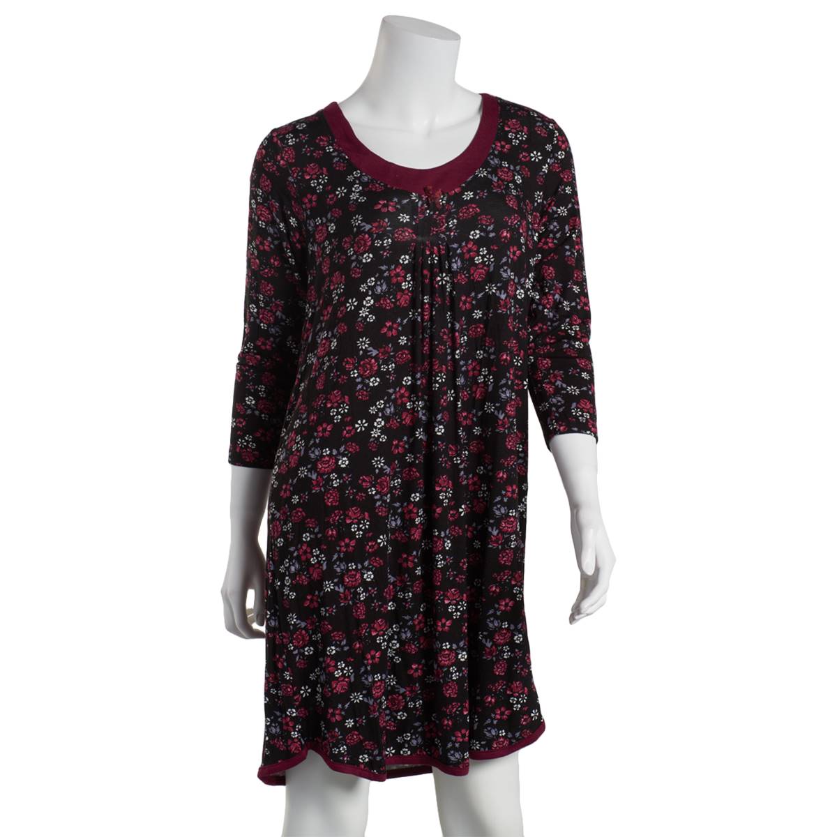 Womens Rene Rofe Simply Me Black Floral 3/4 Sleeve Nightgown