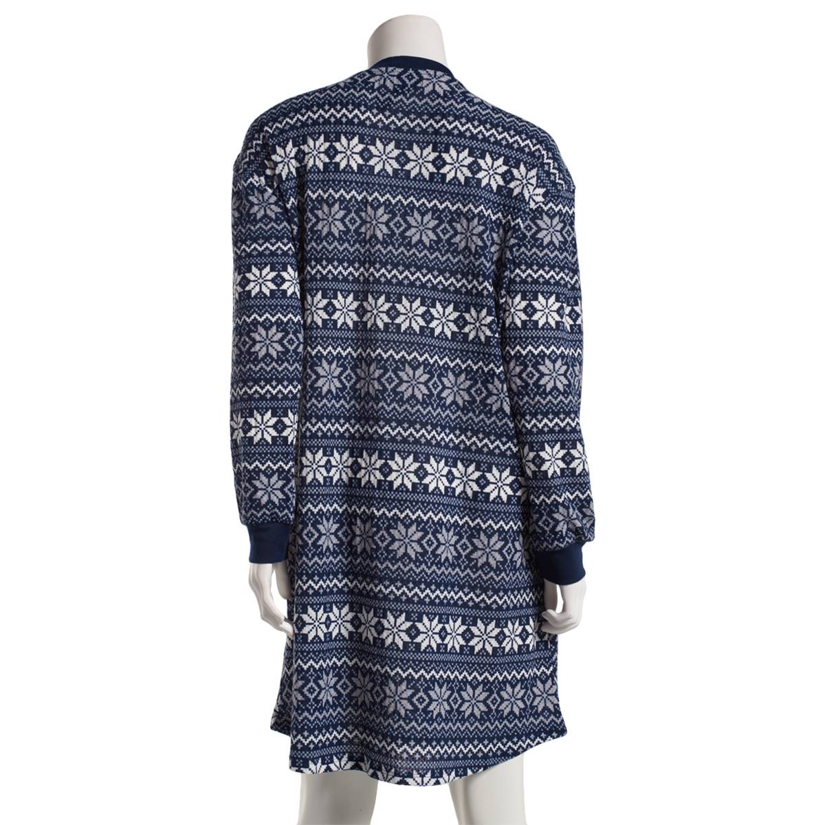 Womens Rene Rofe Long Sleeve Fair Isle Waffle Henley Nightshirt