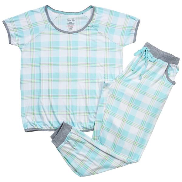 Juniors Pillow Talk Short Sleeve Plaid Joggers Pajama Set alternate view