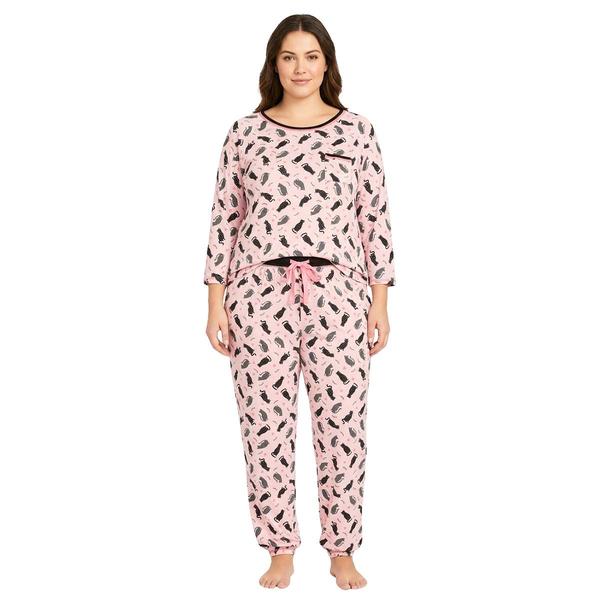 Juniors Pillow Talk 3/4 Sleeve Cats Joggers Pajama Set