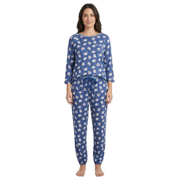 Juniors Pillow Talk 3/4 Sleeve Cats Joggers Pajama Set