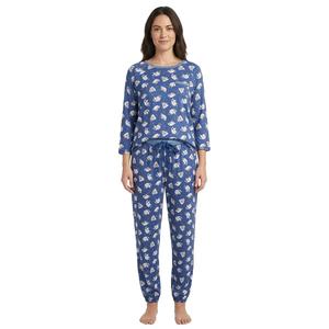 Juniors Pillow Talk 3/4 Sleeve Cats Joggers Pajama Set
