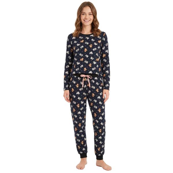 Juniors Pillow Talk Long Sleeve Cat & Joggers Pajama Set