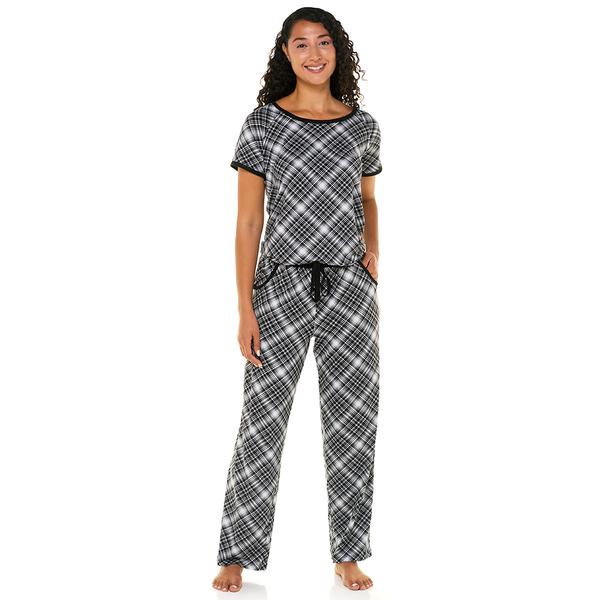 Juniors Pillow Talk Short Sleeve Plaid Long Leg Pajama Set