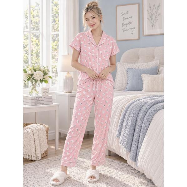 Juniors Pillow Talk Cat Faces Tee & Long Leg Pajama Set