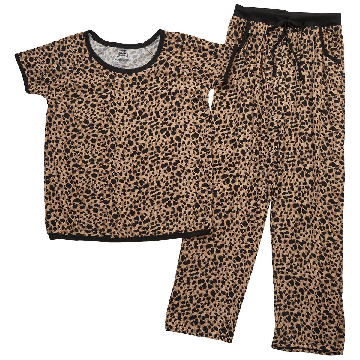 Juniors Pillow Talk Suede Cheetah Short Sleeve Pajama Set