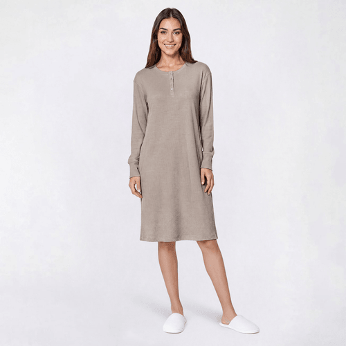 Womens Poppy & Clay Long Sleeve Drop Needle Nightgown w/ Pockets