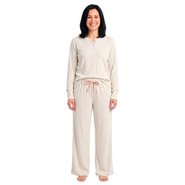 Womens Poppy & Clay Long Sleeve Drop Needle Henley Pajama Set